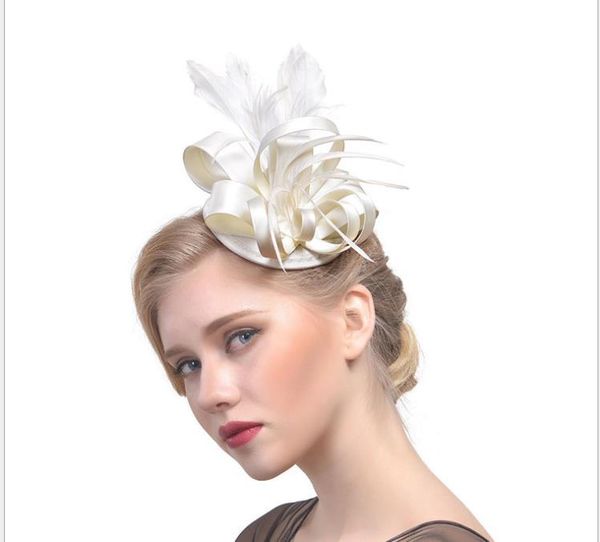 

bride headdress feather hair stage party hat hair ornament, Silver