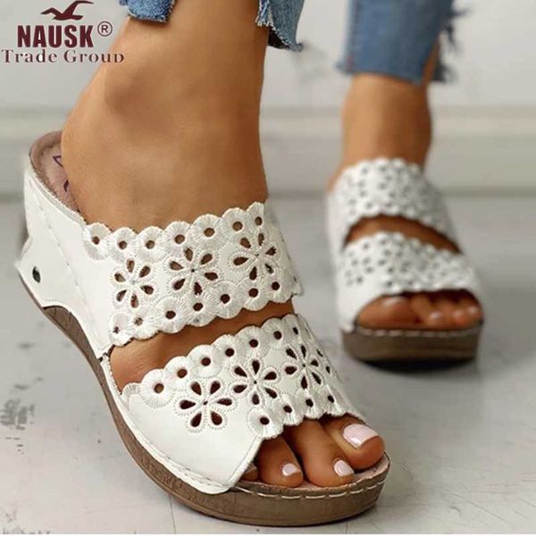 

2020 women fashion casual hollow out roman wedges platform shoes slides high heels thick shoes woman peep toe sandalia feminina, Black