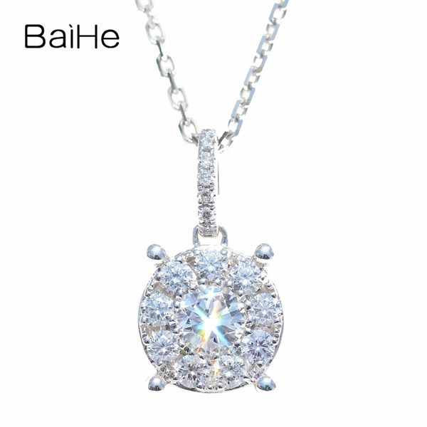

baihe solid 14k white gold total 0.27ct round cut h/si 100% genuine natural diamonds trendy engagement fine jewelry gift pendant, Blue;slivery