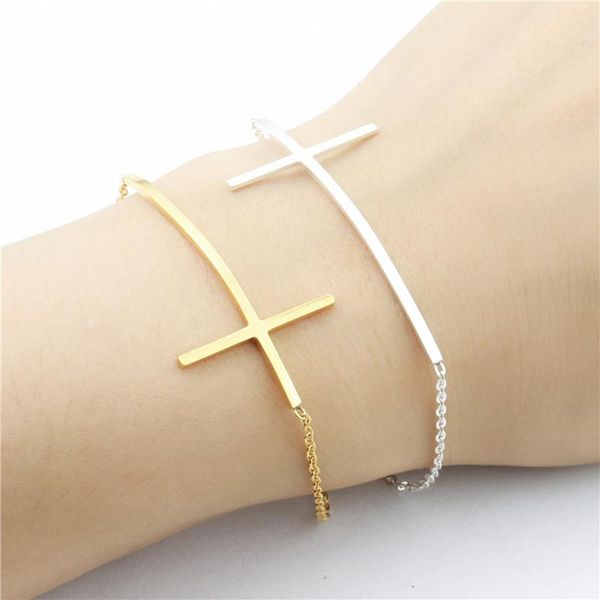 

thin long cross bracelets bangles women stainless steel charm hand chain bff gifts jewelry pulseras gold color bijoux femme, Black