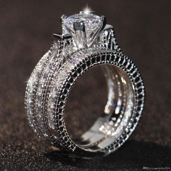 

engagement z simulated diamond diamonique 14kt white gold filled 3 wedding women ring sets gift size 5-11, Slivery;golden