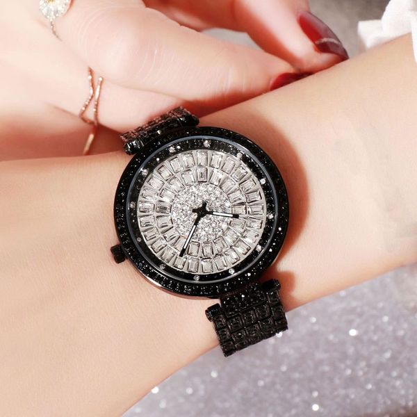 

high color value luxury womens watch diamond big dial watch ladies noble temperament watch models wholesale, Slivery;brown
