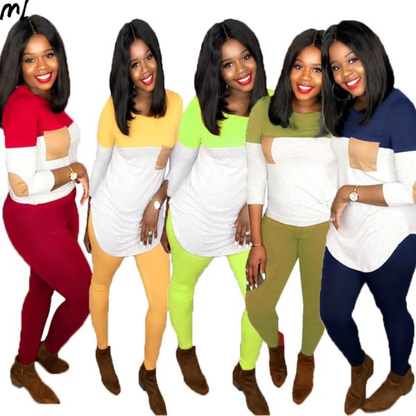 

two piece tracksuit striped patchwork long sleeve pullover fitness suit slim t-shirt pants suit fashion sportswear plus size, White