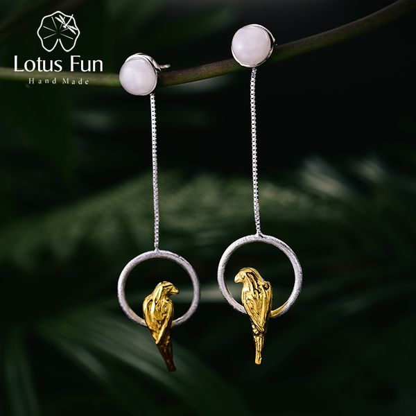 

lotus fun real 925 sterling silver natural creative handmade fine jewelry unique elegant parrot drop earrings for women brincos cj191219