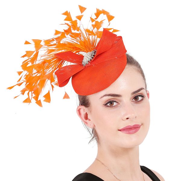 

mingli tengda orange manual feather exaggerated headwear bride banquet cambric formal hat noble ma'am hats bridal accessories