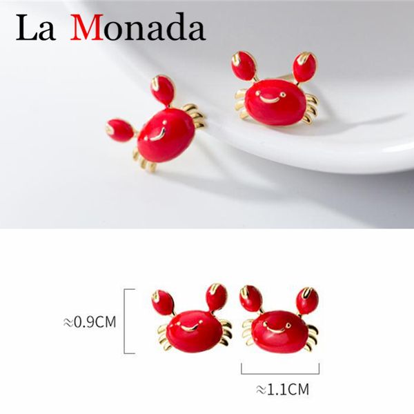 

100% 925 sterling silver cute ocean small red crab shape stud earrings for baby girls fashion earrings hypoallergenic jewelry gi, Golden;silver