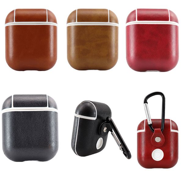 

luxury pu leather cover case protector for airpods 2 charging case shell skin protective with clip an-ti lost