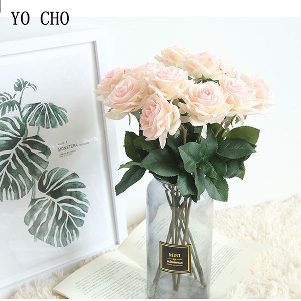 2019 Artificial Silk Rose Flowers Pink Bouquet For Vases Home
