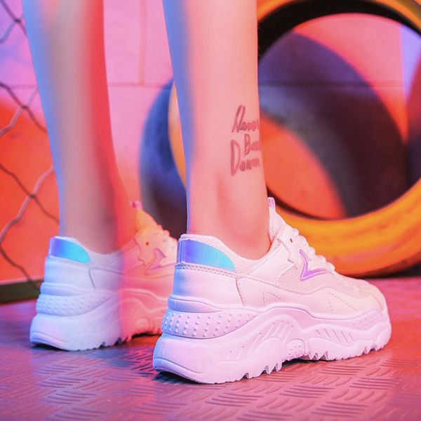 

1women vulcanized shoes casual shoes spring autumn mesh women shoes flats platform lace-up fashion breathable women sneakers, Black
