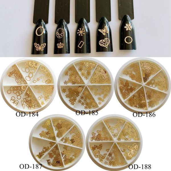 

1pc nail art non-adhesive hard metal sticker different designs in wheel 6-space, Silver;gold