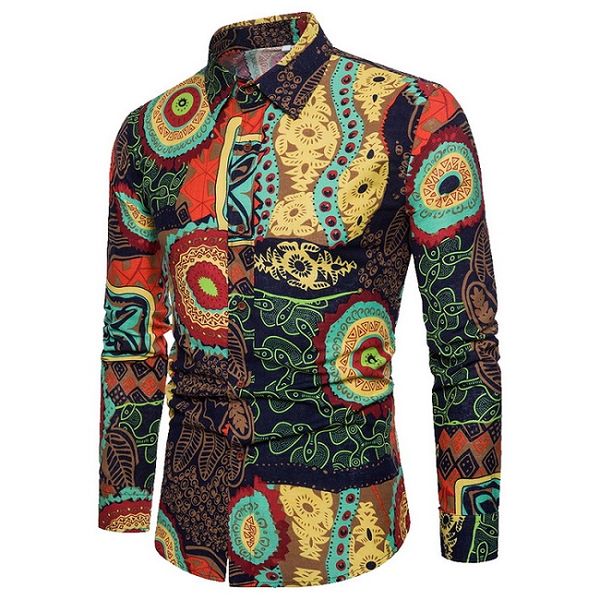 

heflashor new floral print shirt men shirt fashion vintage long sleeve dress camisa mens clothing big size 5xl, White;black