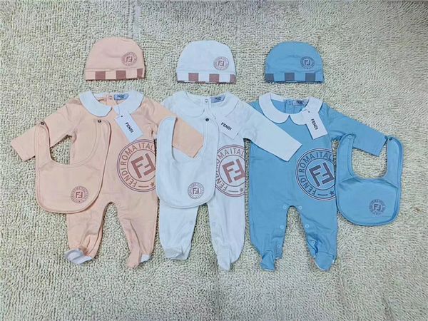 

toddler infant romper baby clothing sets boys girls full sleeve soft jumpsuits rompers hat + bib 3pcs/set suit