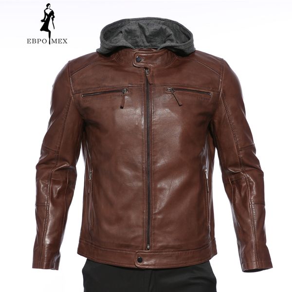 

2018 autumn thick leather men's jacket young style leather jacket men dark brown man coat fashion style, Black