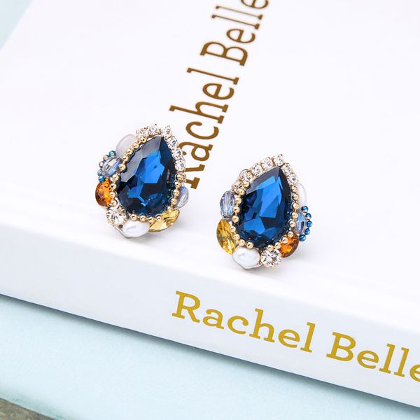 

balanbiu exquisite multicolored crystal opal acrylic pearl clip earrings for women gifts white gold color fashion jewelry, Silver