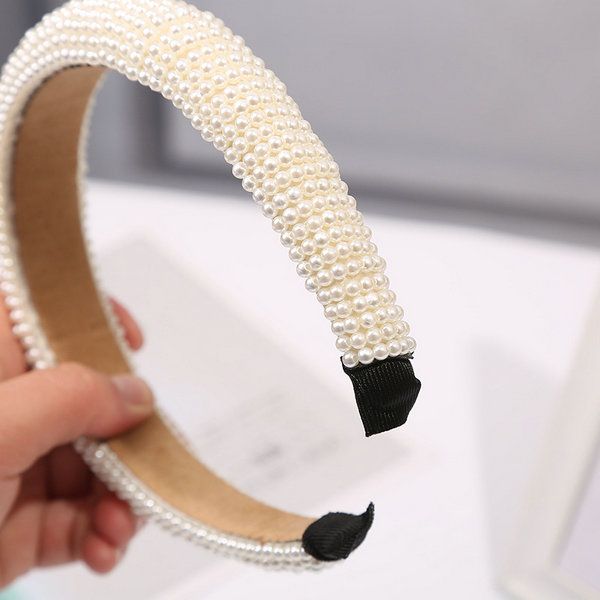 

factory direct sales of new handmade pearl hair hoop wide-brimmed pearl hair accessories romantic exquisite hair band wholesale, Black;brown