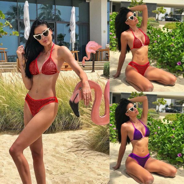 

new women ladies beach style sleeveless triangle swimwear bathing push-up padded bra bikini set swimsuit beachwear, White