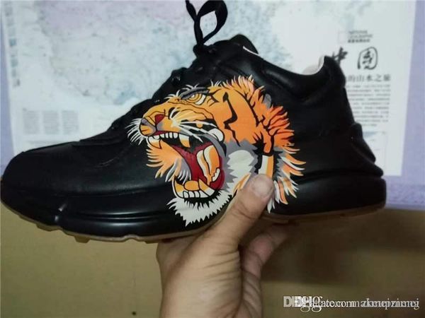 

rhyton tiger print black leather sneaker trainers shoes with original box