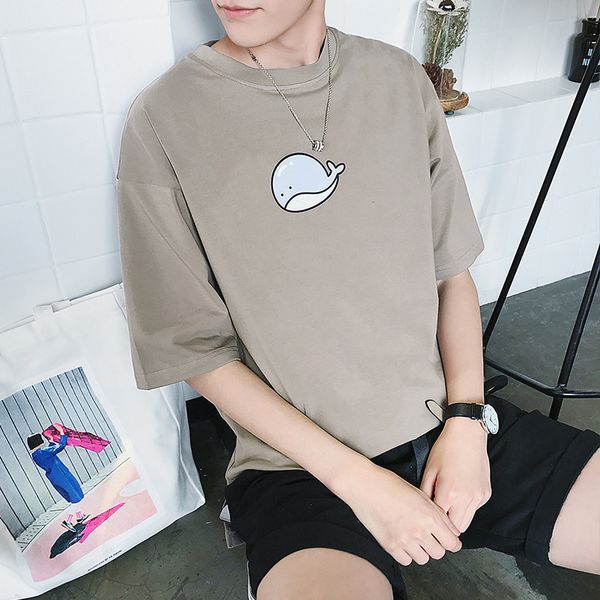 

summer new style casual korean-style cartoon small whale printed t-shirt hong kong style men loose-fit half-sleeve shirt tee hal, White;black