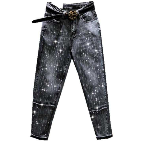 

2020 spring autumn diamond casual jeans women high waist loose harem pants plus size 3xl, Blue