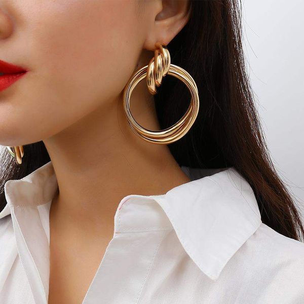 

flashbuy oversized hollow round alloy drop earrings for women geometry alloy earrings wedding pendientes party jewelry, Silver