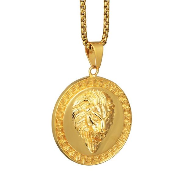 

2019 nightclub hip-hop personalized lion head disc titanium steel necklace ornaments men's and women's stn2761, Silver