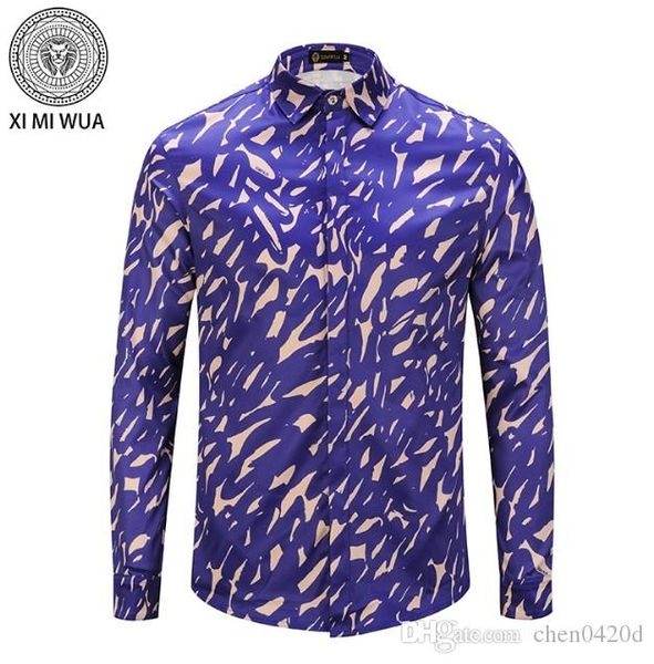 

2018 fall winter collection medusa business casual men's long sleeve shirt lapel flower wave button stripe graffiti fashion style c126, White;black