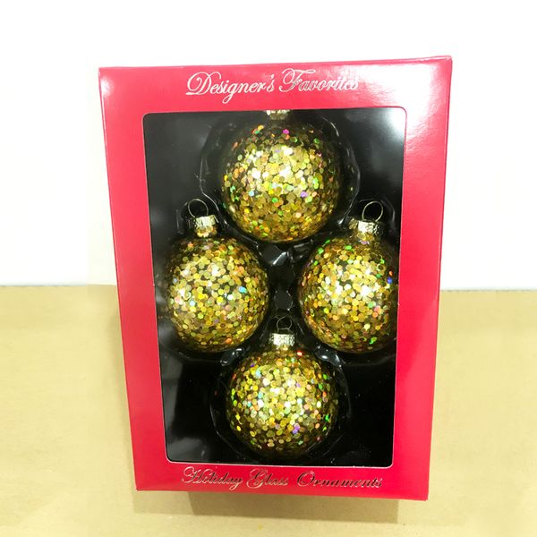 

christmas tree decorations, glass ornaments, small pieces of foreign trade 6.8cm, filled with colorful balls, 4 pieces