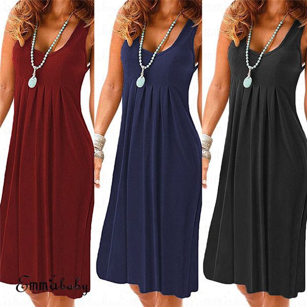 

women long maxi dresses bohemia o-neck sleeveless solid ethnic summer beach female casual stylish style dress 3 color, Black;gray