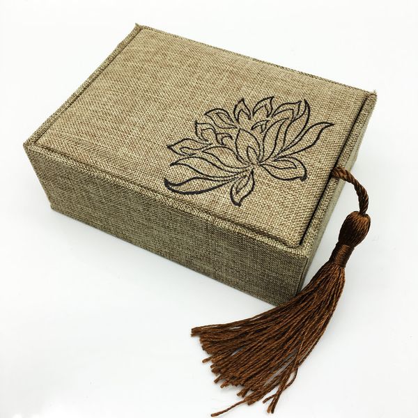 

5pcs /lot wood chinese wind is rectangular necklace pendant box linen jewelry display box wholesale, Pink;blue