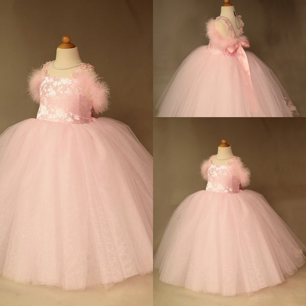 Newest Ball Gown Flower Girl Dress Square Sleeveless Tulle Lace