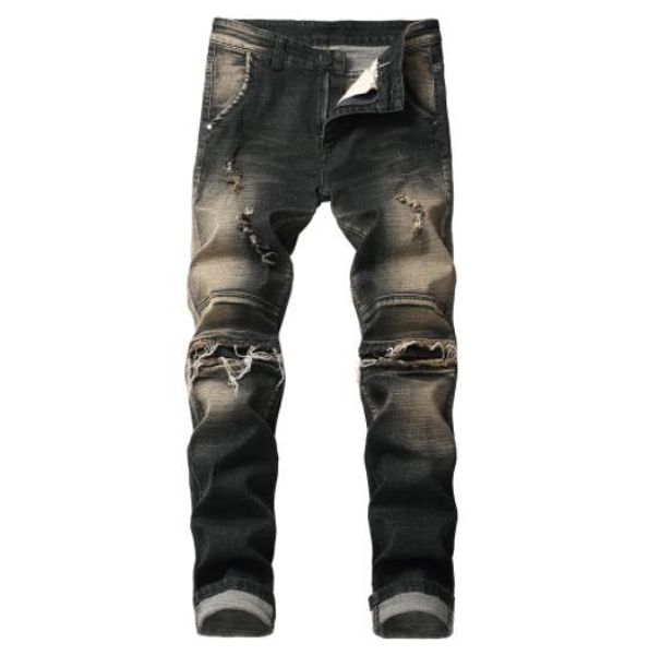 

elastic mens jeans washed autumn winter arabian style hole retro ripped jeans young men and women street fashion jeans, Blue