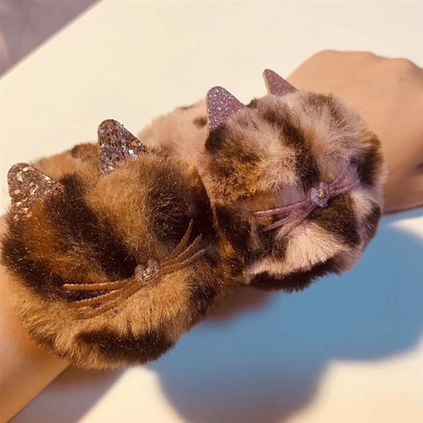 

1pc cartoon clap rings plush leopard print clap strap cute leopard printing slap bracelet creative slap wristband