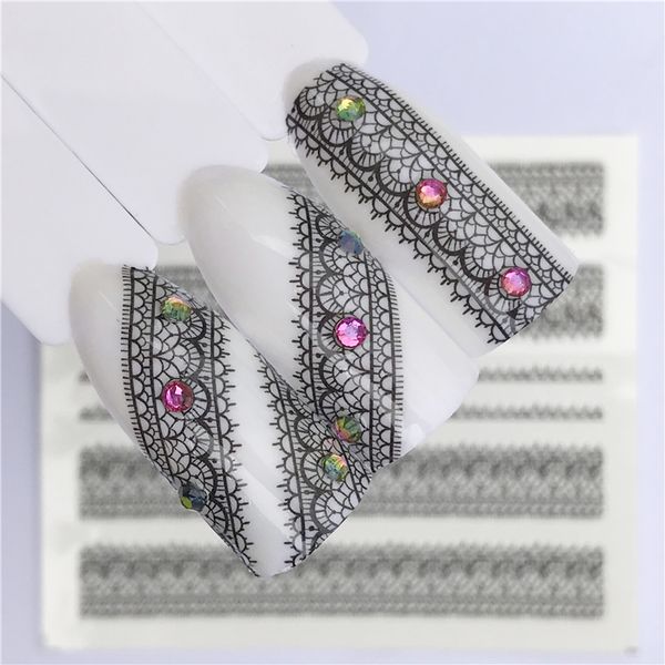 

25 стили nail art французский черное кружево цветы дизайн передачи воды полное покрытие стикер ногтей наклейка, Black
