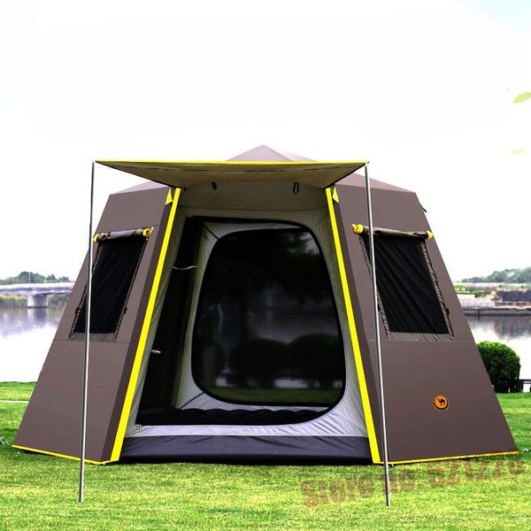 

uv hexagonal aluminum rod automatic 4 5 6 person anti rain tarp wind proof sun shelte family awning outdoor camping pergola tent