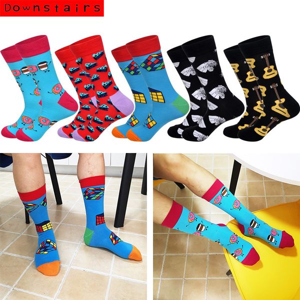 

downstairs men socks 2019 autumn newly skateboard guitar cake street style dress happy socks regalos para hombre, Black