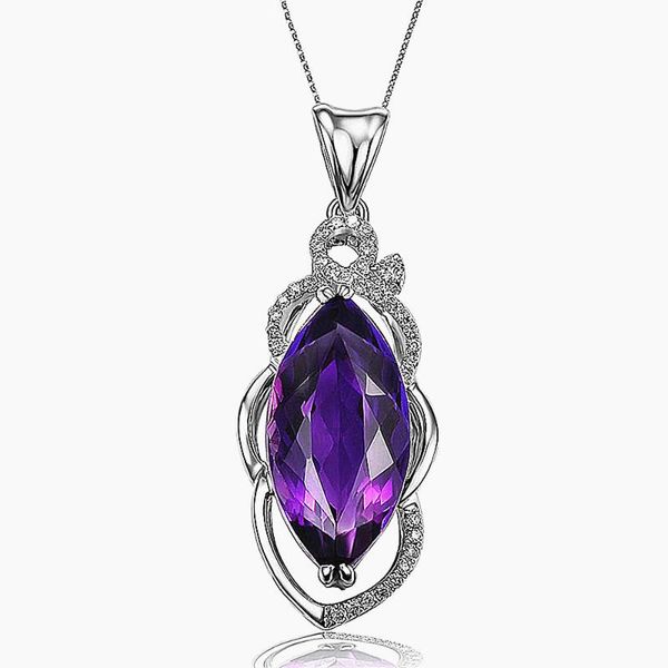 

elegant noble purple crystal amethyst gemstones diamonds pendant necklaces for women white gold silver925 choker jewelry bijoux, Silver