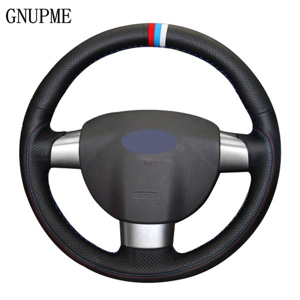 

hand-stitched steering wheel cover black genuine leather steering wheel cover for focus 2 2005-2011(3-spoke