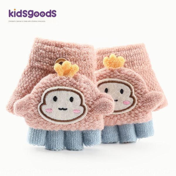 

baby half finger baby warm gloves and gloves 1-3 years old boys and girls children cute knitted warm flip bag, White