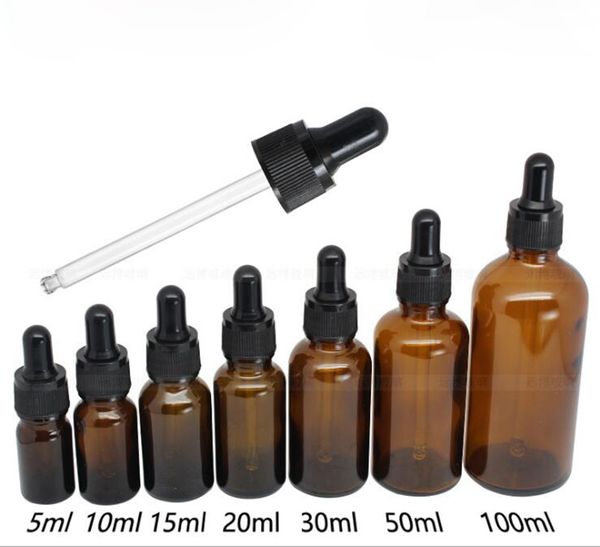 Bottiglie di pipette liquide in vetro ambrato di massa Bottiglie di contagocce Aromaterapia 5ml-100ml Bottiglie di profumo di olio essenziale all'ingrosso