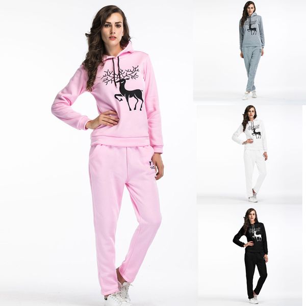

casual sports suit women o-neck long sleeve pullover print sports suit sweatshirt blouse and pant #d, Black;blue