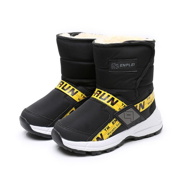 

cozulma kids snow boots boys girls waterproof non-slip velvet cotton boots warm plush shoes children winter soft bottom shoes, Black;grey