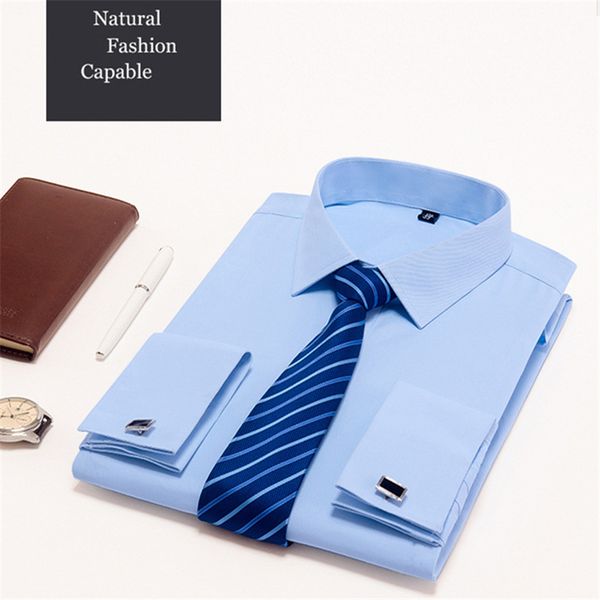 

quality new french cufflinks cover buttons men's shirts solidcolor simple business banquet slim formal dress men's long-sleeved, White;black