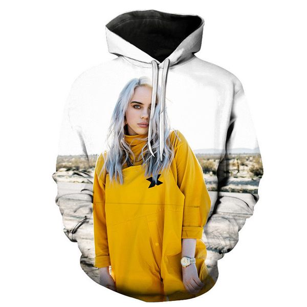 

billie eilish mens designer hoodies fashion singer 3d printed plus size hoodies casual long sleeve, Black