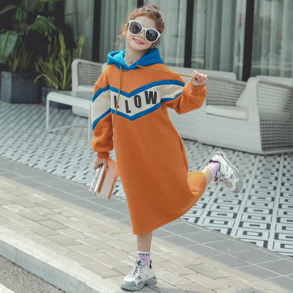 

девушка зима толстовки платье 3-15yrs дети девушки письмо печати толстые платья с капюшоном одежда девушки свободные 100%хлопок платья cl183, Red;yellow