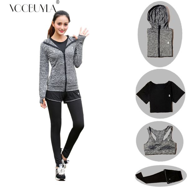 

voobuyla women running sports fitness 4 piece set comfortable jogging suits mujer 2019 plus size xxxl tracksuit yoga sport wear, Black;blue