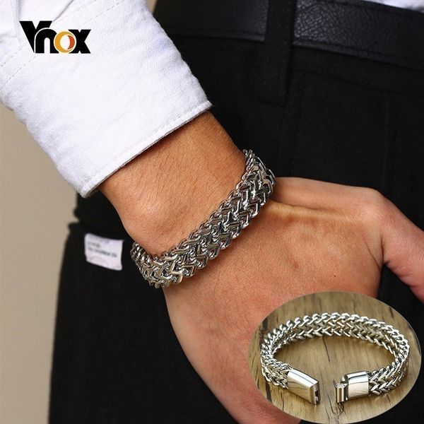 

vnox punk 12.5mm wave link chain bracelets for men silver stainless steel never fade wristband rock cool male pulseira, Golden;silver