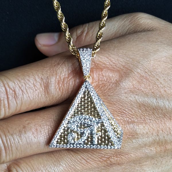 Nuova moda oro 18 carati placcato oro bianco mens hip hop piramide occhi di horus collana ciondolo catena twist ghiacciata zirconi gioielli regali