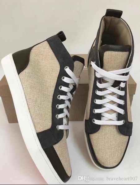 

with box designer sneakers casual shoes studded spikes flats high shoes red bottom men women leather sneakers luxury party wedding shoes c12, Black