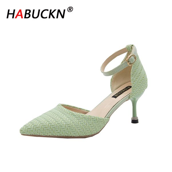 

habuckn 2020 sandalias femeninas high heels autumn flock pointed sandals high heels female summer shoes female sandals, Black