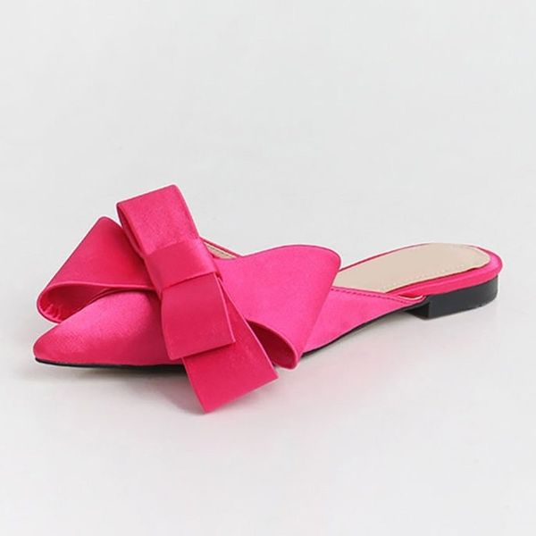 

ltarta 2020 summer women's shoes flat slippers silk satin pointed toe bow tie slippers elegant women sanals tfq, Black